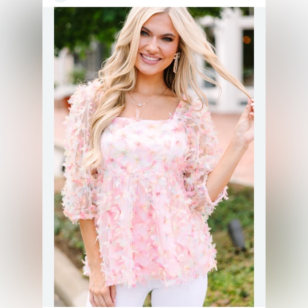 Jodifl Pink Textured Babydoll Flowy Blouse Floral Sheer Summer Top Size XXL
